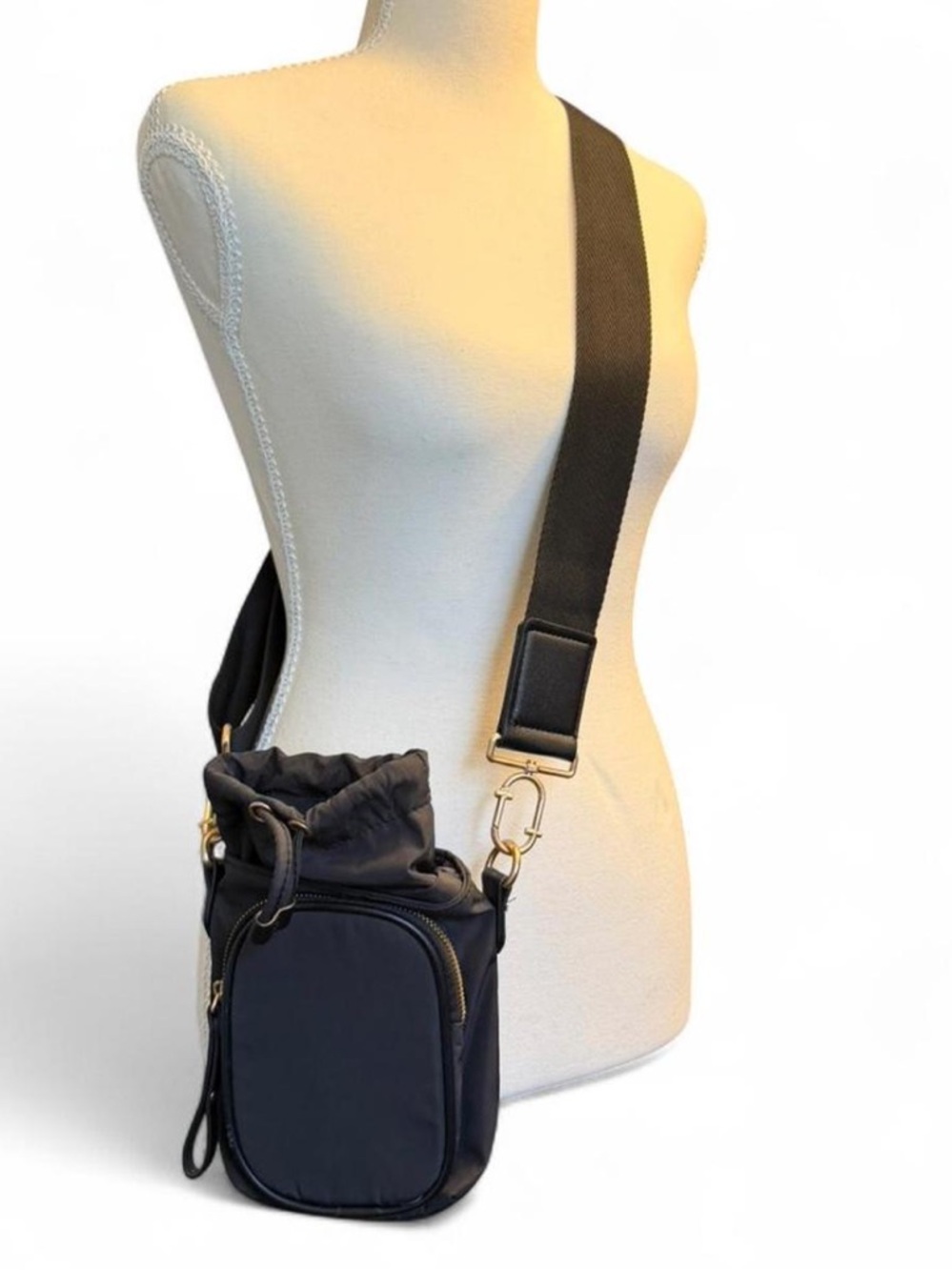 Black Crossbody Drawstring Bag